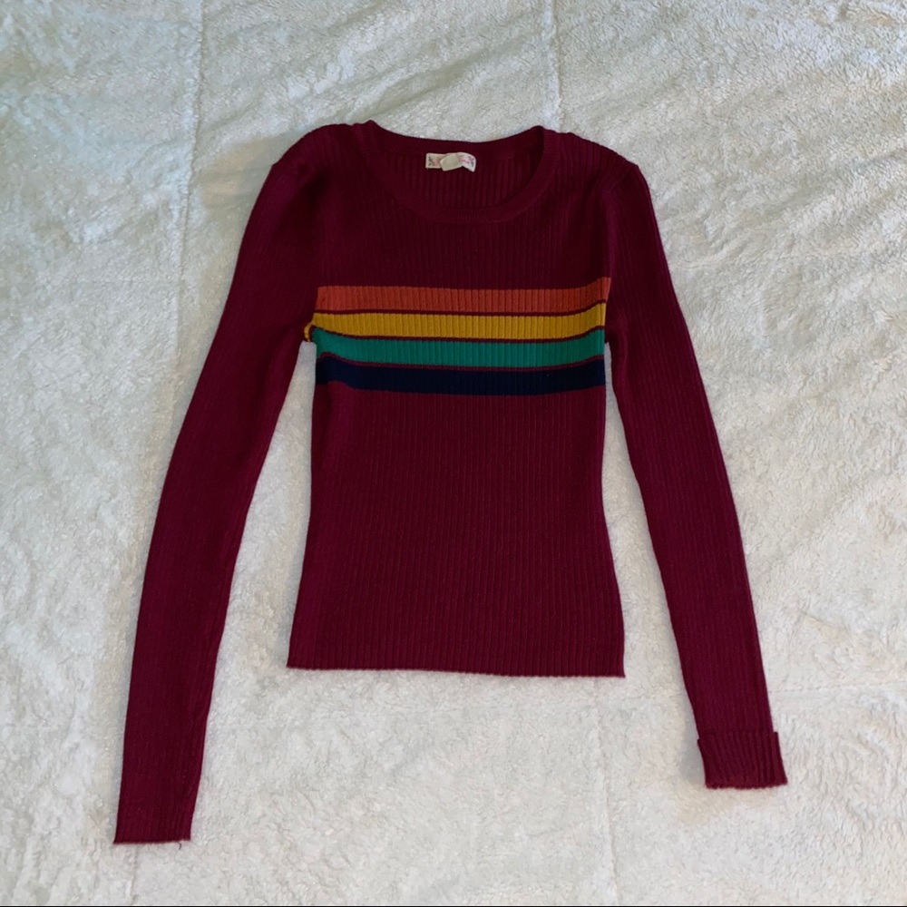 Red Ribbed Long Sleeve Sweater cropped top